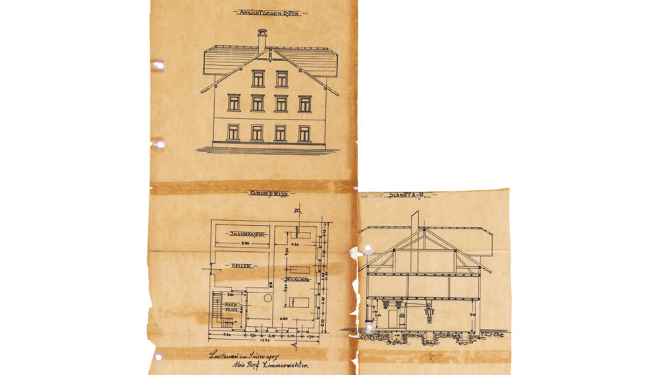 Lustenau Stickerhäuser Baupläne Hofsteigstrasse 16 1907 richtig gefaltet Lustenau Stickerhäuser Baupläne Hofsteigstrasse 16 1907 richtig gefaltet