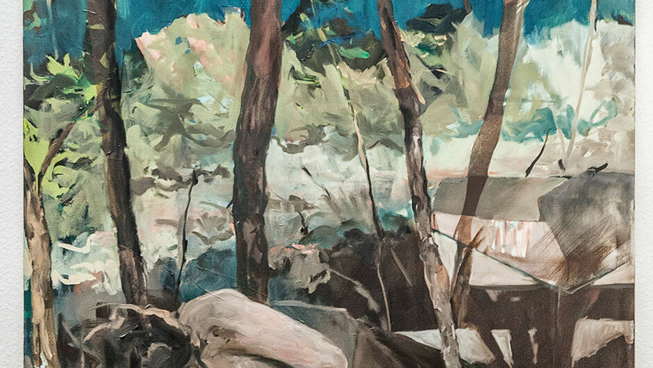 Lorenz Helfer: Mann in Wald, Öl auf Leinwand, 140 x 170 cm, 2015; Foto: Lukas Hämmerle Lorenz Helfer: Mann in Wald, Öl auf Leinwand, 140 x 170 cm, 2015; Foto: Lukas Hämmerle