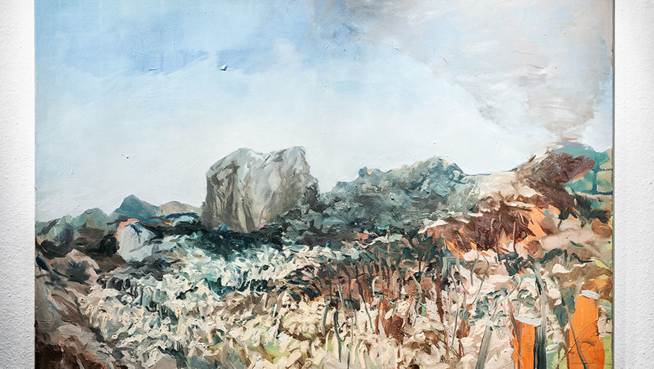Lorenz Helfer: Tropische Landschaft, Öl auf Leinwand, 135 x 100 cm, 2015; Foto: Lukas Hämmerle